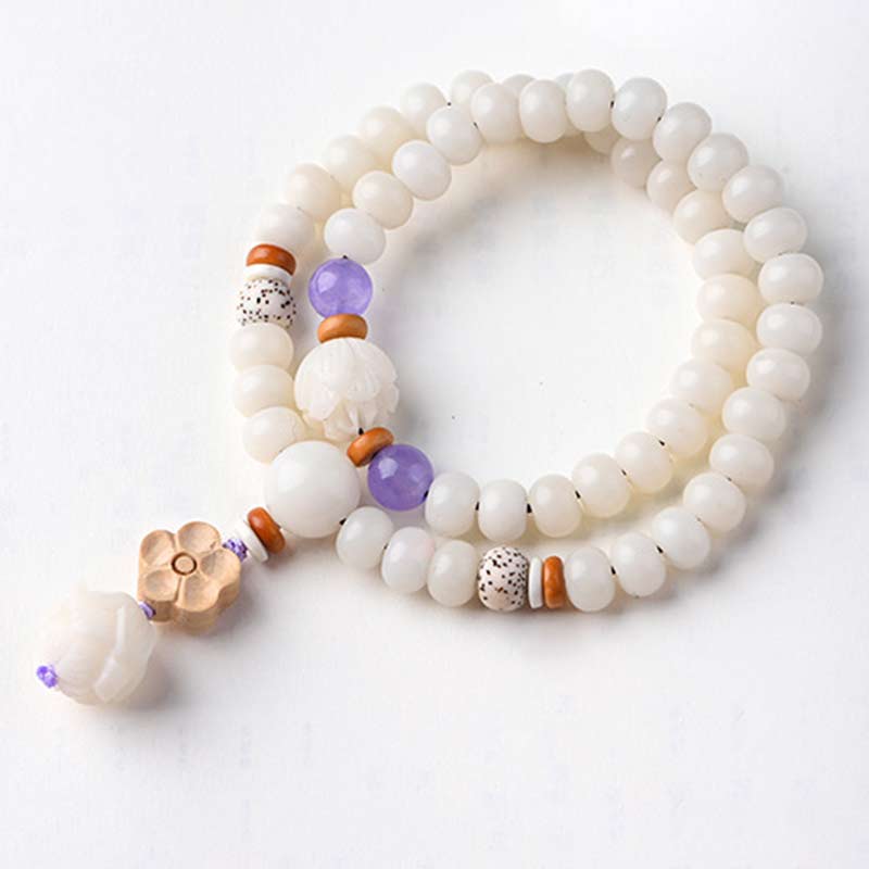 Wear FengShui Tibetan White Jade Bodhi Lotus Blessing Bracelet