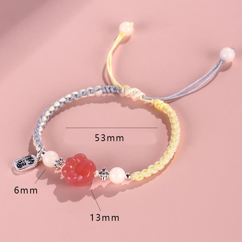 Wear FengShui Yanyuan Agate Cat Claw Paw White Bodhi Seed Fu Character Positive Braided Rope Bracelet