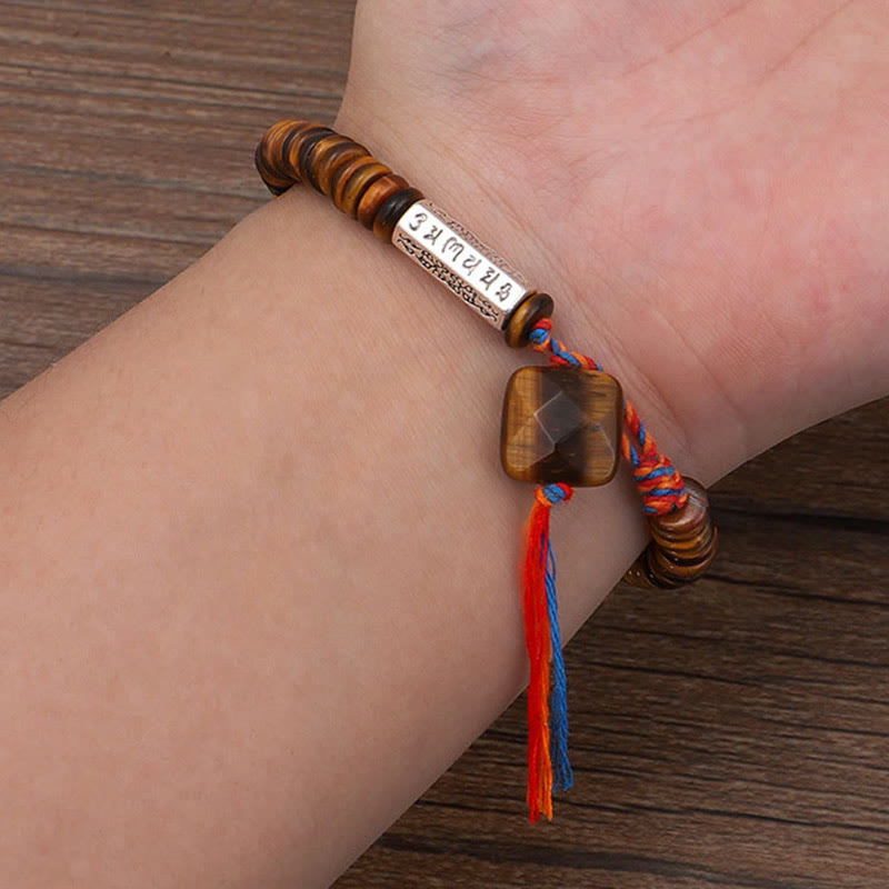 Wear FengShui Tibetan Tiger Eye Om Mani Padme Hum Protection Power Bracelet