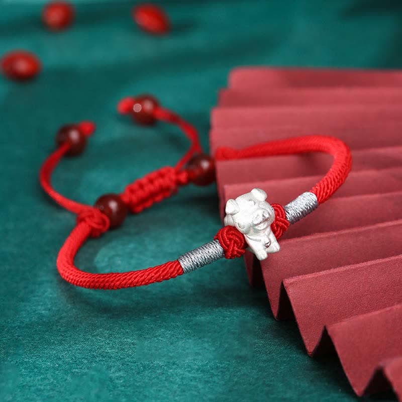 Wear FengShui 999 Sterling Silver Chinese Zodiac Luck Strength Red String Bracelet