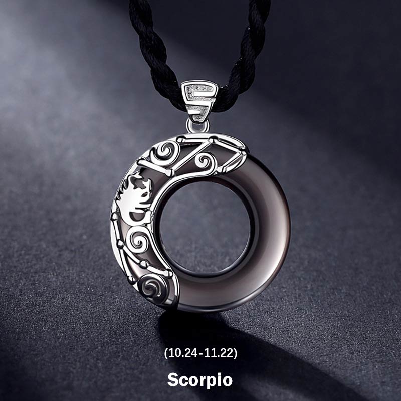 Wear FengShui 12 Constellations of the Zodiac Ice Obsidian Blessing Round Pendant Necklace