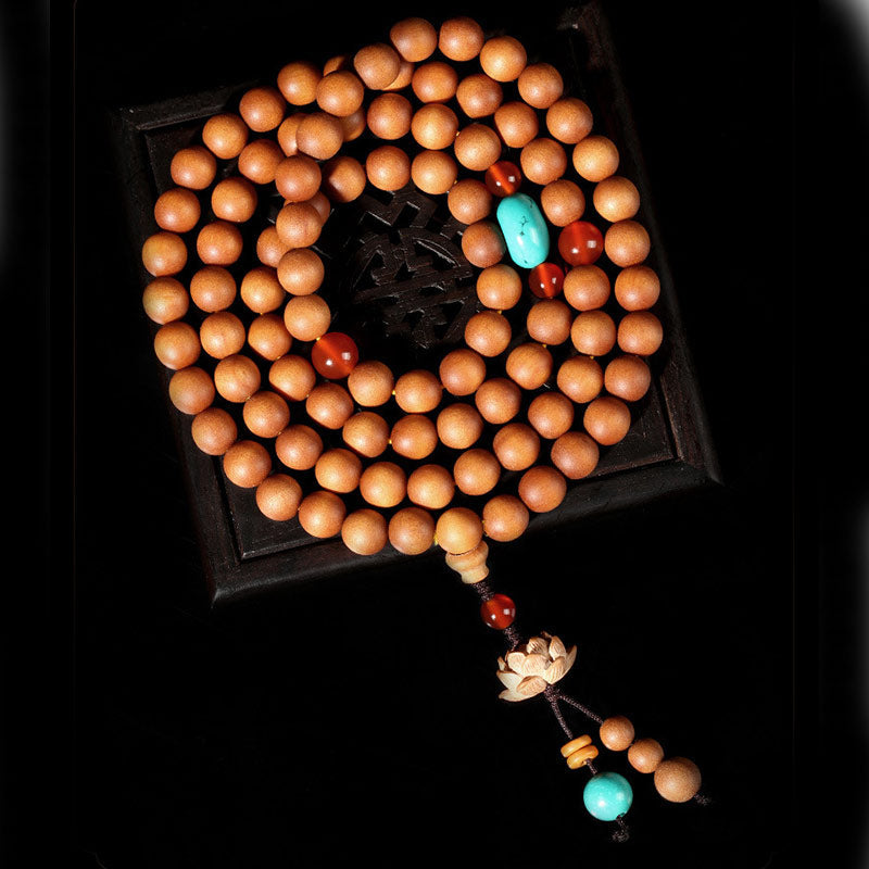 Wear FengShui Tibetan Sandalwood Lotus Enlightenment Charm Mala Bracelet