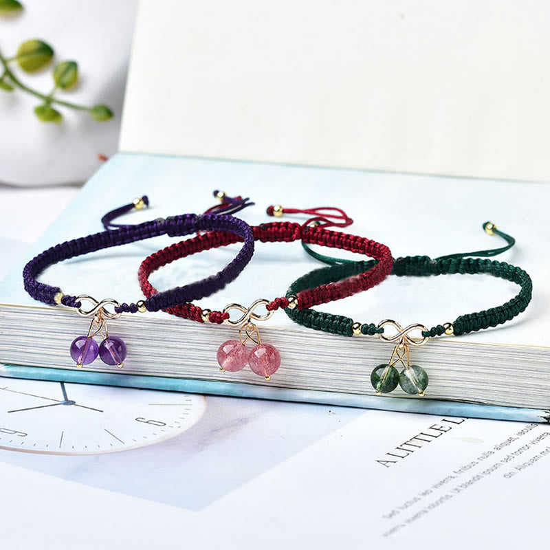 Wear FengShui Natural Strawberry Quartz Amethyst Green Phantom Bead Positive Bracelet