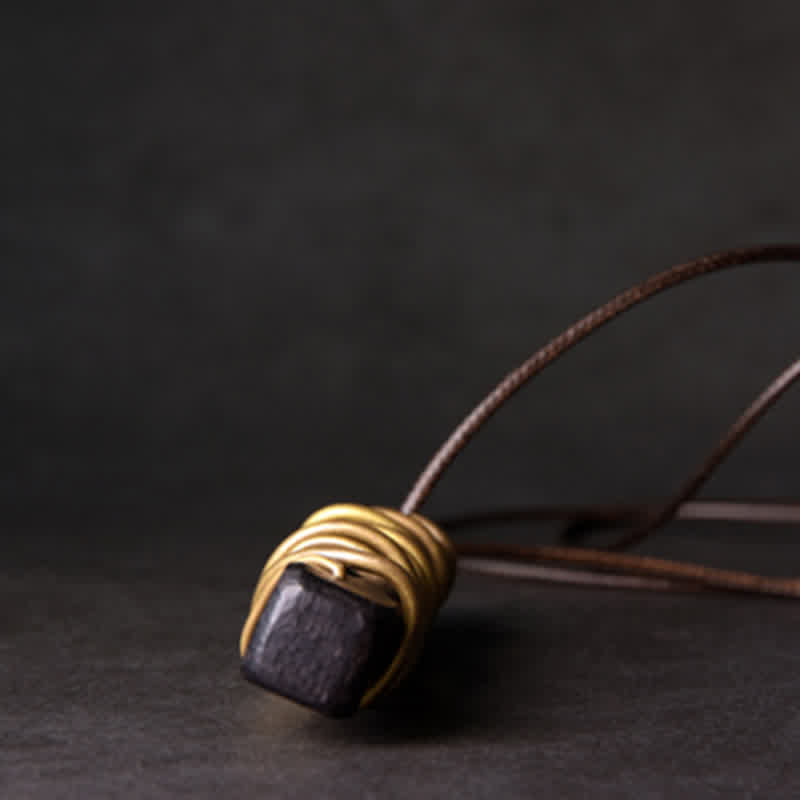 Wear FengShui Tibet Ebony Wood Copper Balance Peace Necklace Pendant