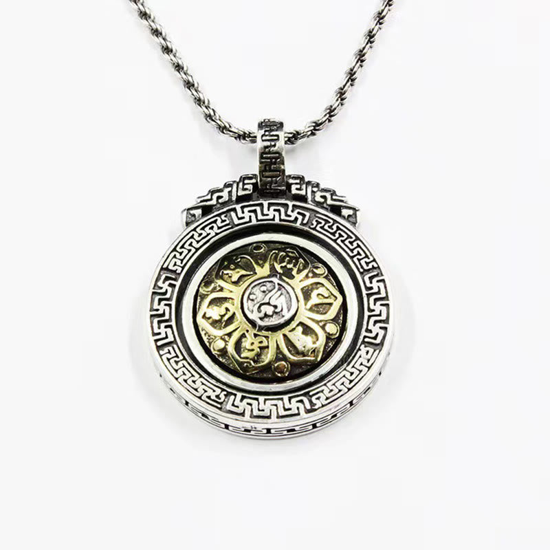 Wear FengShui Tibetan Om Mani Padme Hum Double Dorje Vajra Rotatable Purity Peace Necklace Pendant