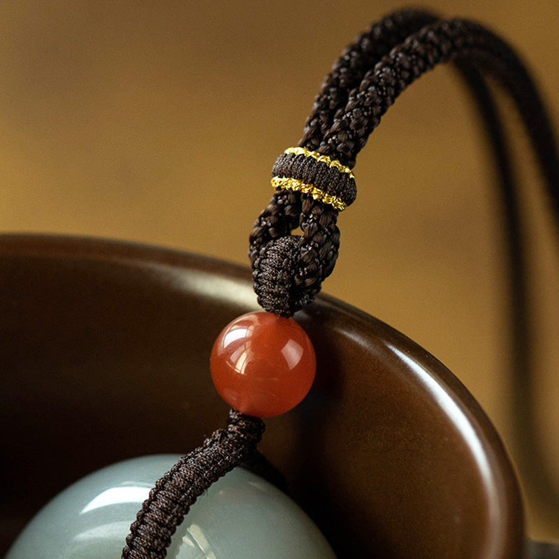 Wear FengShui Natural Round Jade Gray Jade Peace Buckle Luck Necklace Pendant