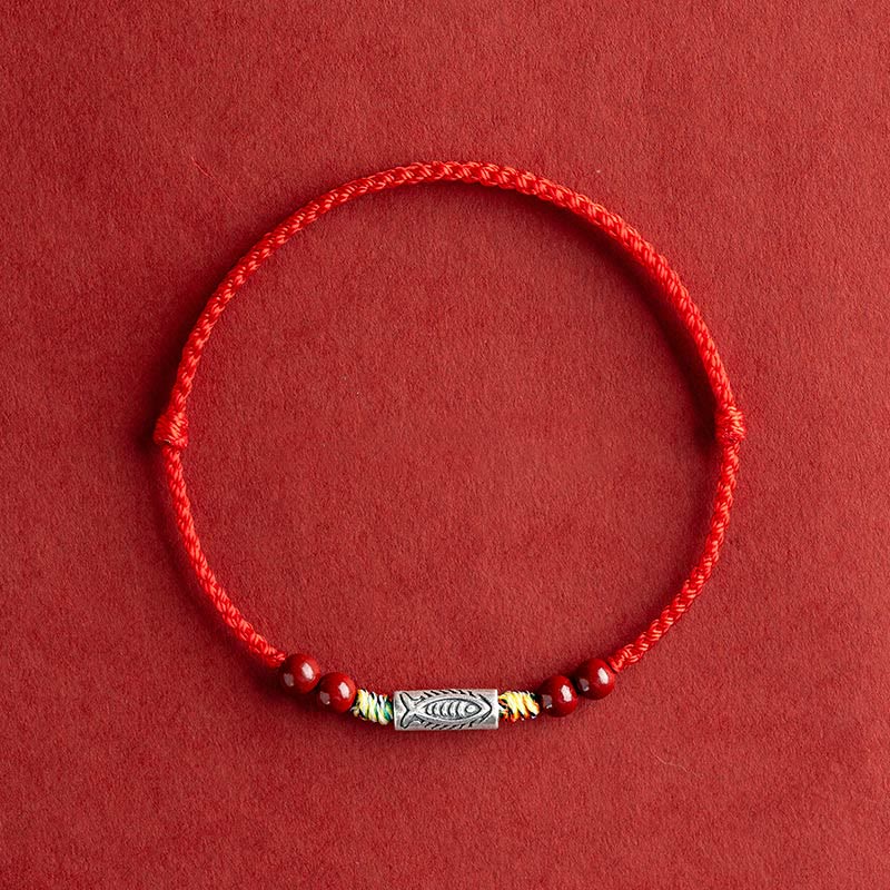 Wear FengShui 925 Sterling Silver Koi Fish Cinnabar Bead Wealth Handcrafted Braided Bracelet Anklet