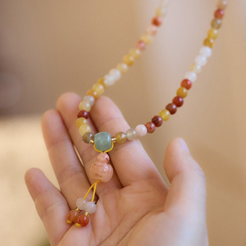 Wear FengShui Natural Golden Silk Jade Pumpkin Charm Wealth Luck Triple Wrap Bracelet