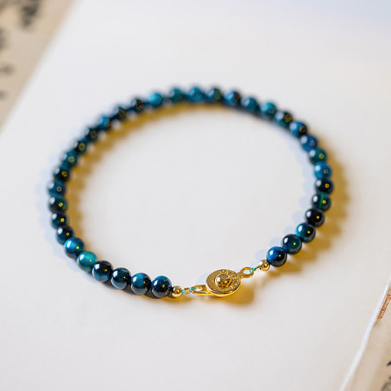 Wear FengShui Natural Blue Tiger Eye Stone Protection Chain Bracelet