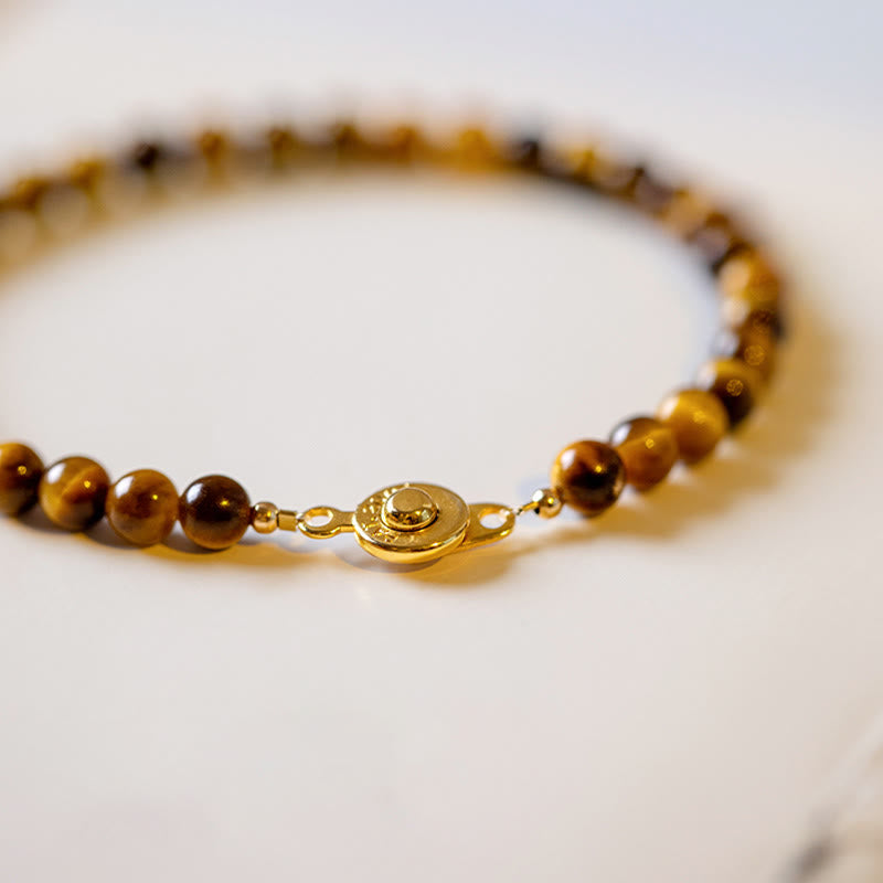 Wear FengShui 14K Gold Plated Natural Tiger Eye Stone Courage Protection Bracelet