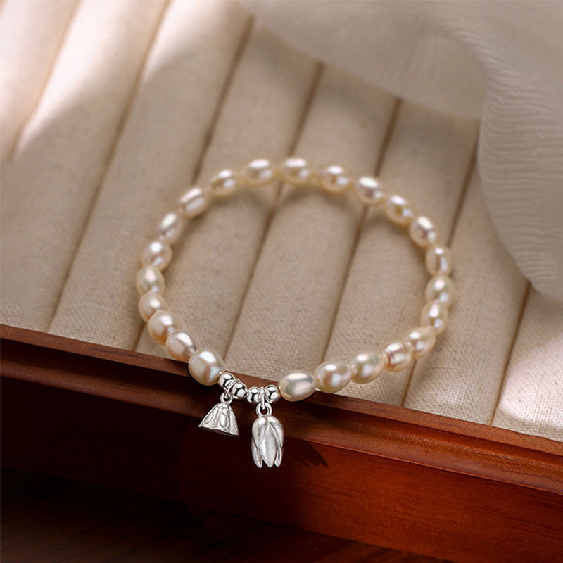 Wear FengShui 999 Sterling Silver Lotus Flower Pod Natural Pearl Healing Bracelet