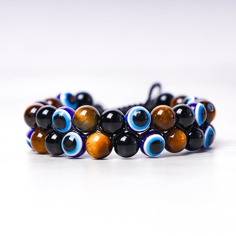 Wear FengShui Evil Eye Hematite Tiger Eye Protection Beaded Bracelet
