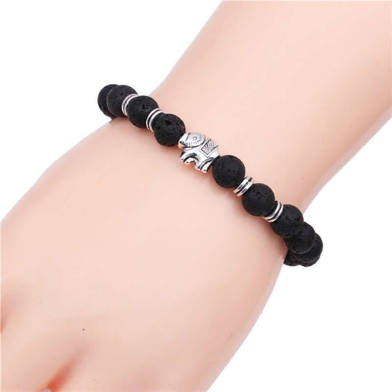Wear FengShui Lava Rock Tiger Eye Stone Elephant Diffuser Peace Healing Bracelet