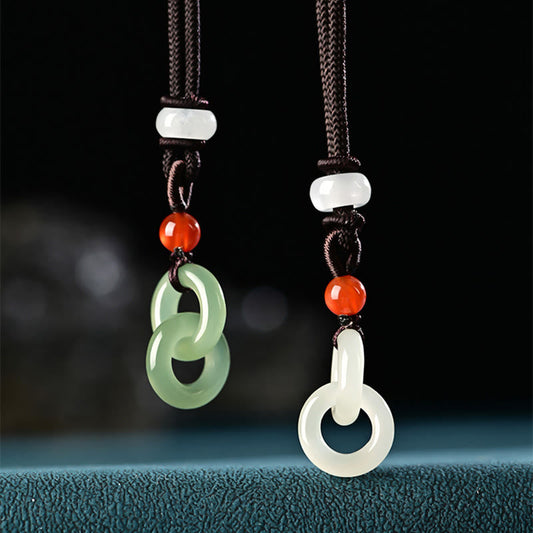 Wear FengShui Natural Hetian Cyan Jade White Jade Double Peace Buckle Success Necklace Pendant