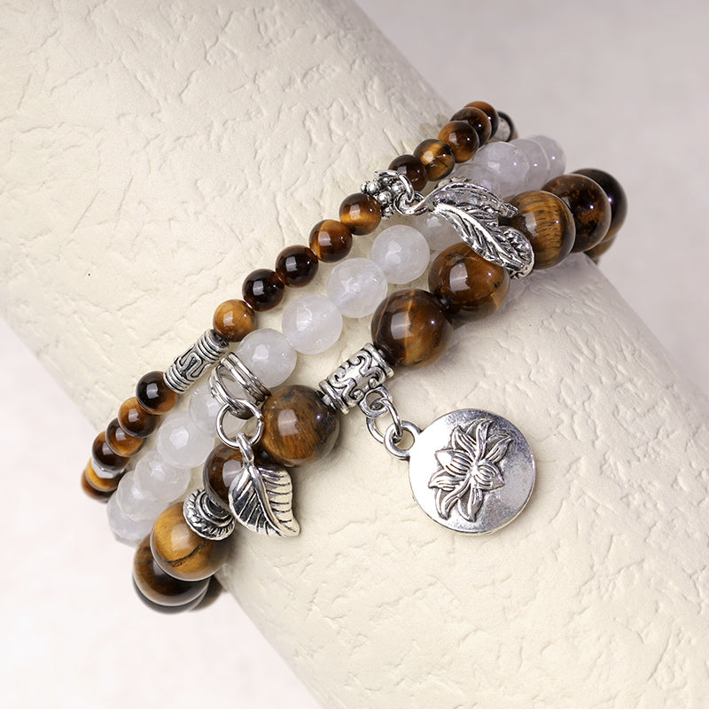 Wear FengShui 3PCS Natural Quartz Crystal Beaded Healing Energy Lotus Bracelet