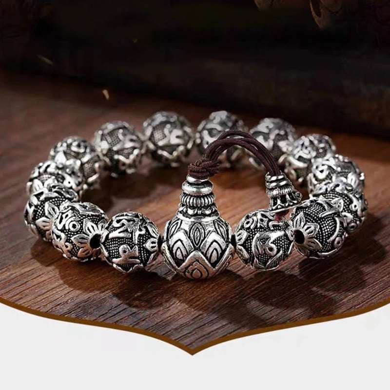 Wear FengShui Tibetan Om Mani Padme Hum Carved Alloy Beads Amulet Bracelet