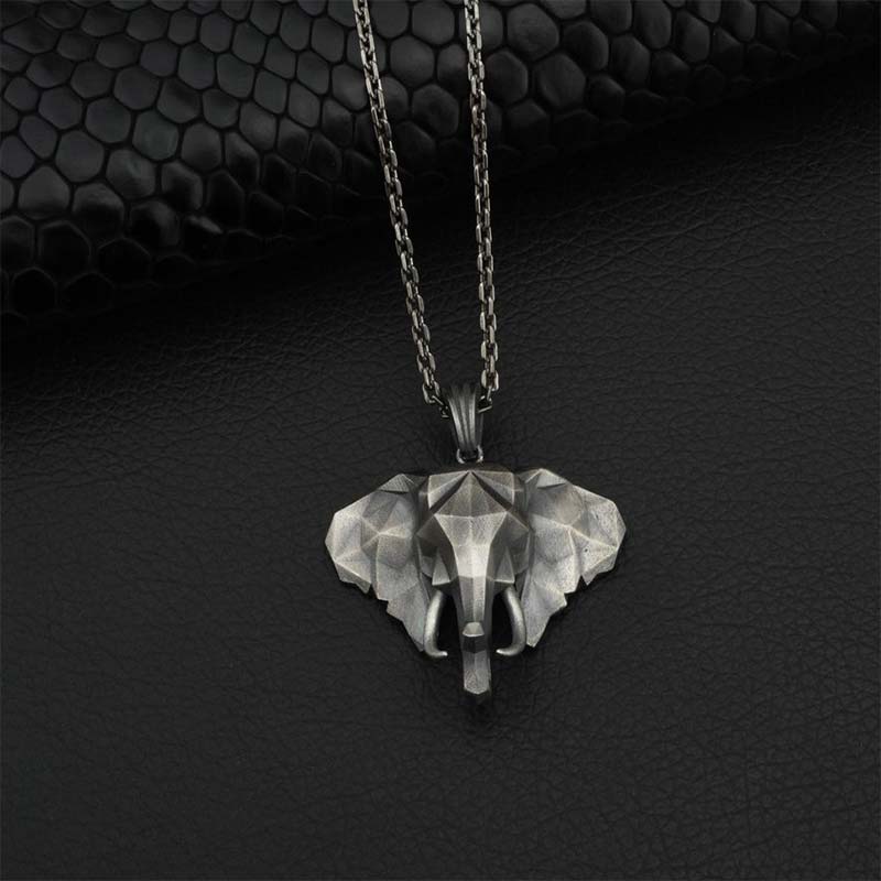 Wear FengShui Elephant Pewter Titanium Steel Strength Necklace Pendant