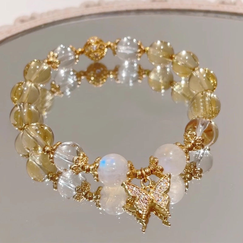 Wear FengShui Citrine Moonstone Butterfly Charm Prosperity Protection Bracelet