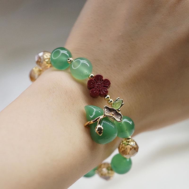 Wear FengShui Natural Red Agate Green Agate Gourd Cinnabar Flower Beads Confidence Bracelet