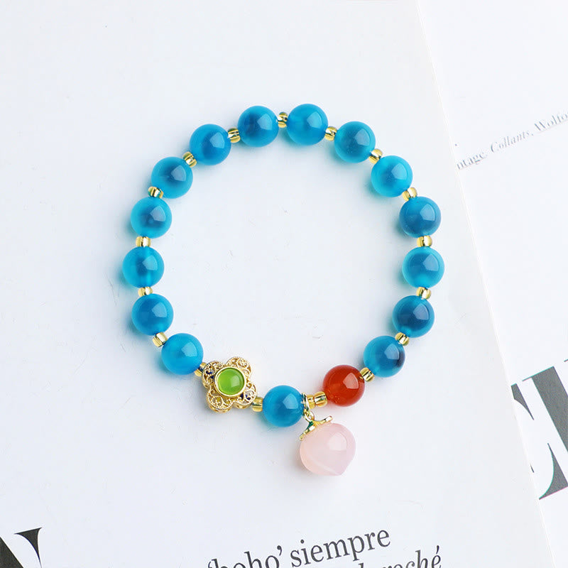 Wear FengShui Colorful Candy Agate Gold Swallowing Beast Family Peach Harmony Charm Bracelet