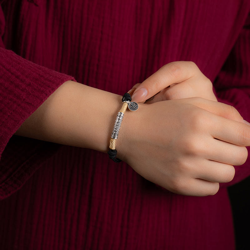 Wear FengShui 999 Sterling Silver Tibet Handmade Om Mani Padme Hum Fu Character TopRank Character Luck Braided Bracelet