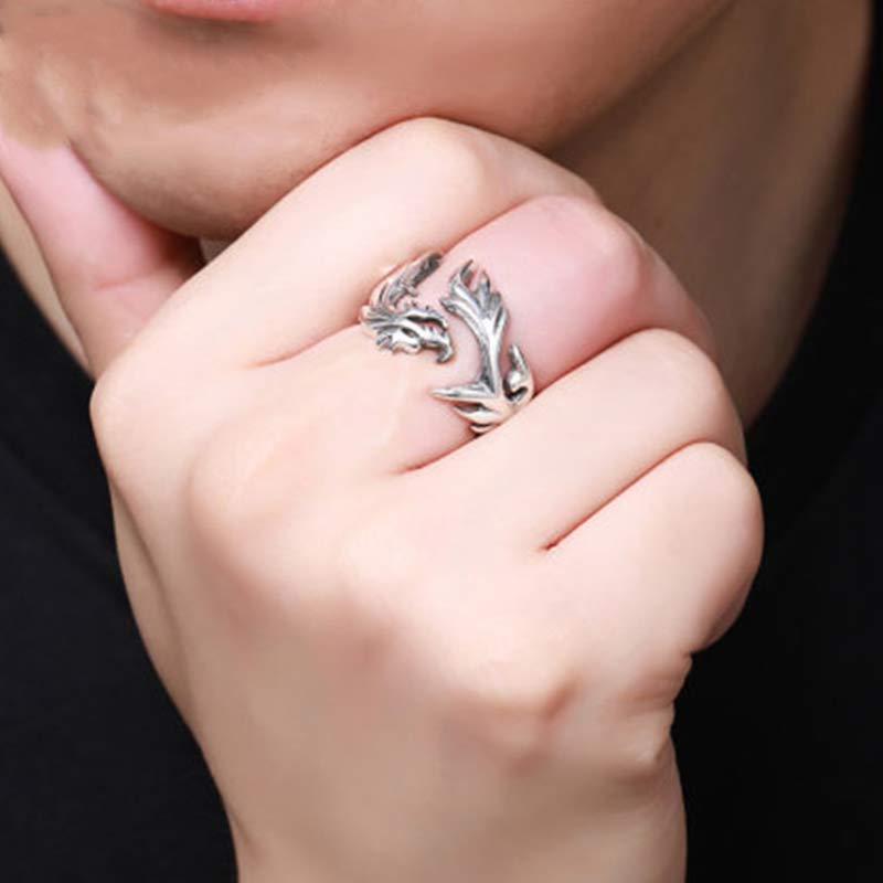 Wear FengShui Dragon Pattern Protection Strength Adjustable Ring