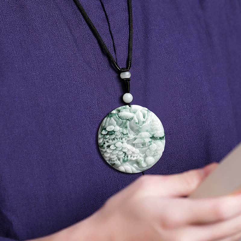 Wear FengShui Mountain Landscape Jade Abundance String Necklace
