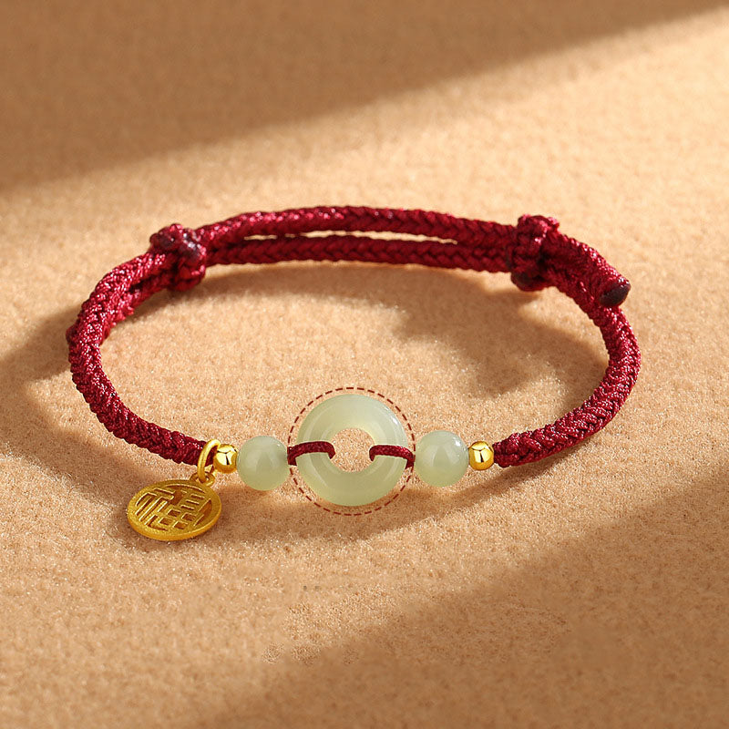 Wear FengShui 925 Sterling Silver Hetian Jade Peace Buckle Fu Character Charm Abundance Bracelet