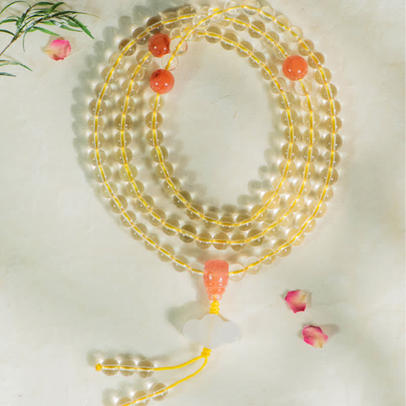 Wear FengShui 108 Mala Beads 925 Sterling Silver Natural Citrine Red Agate White Jade Prosperity Charm Bracelet