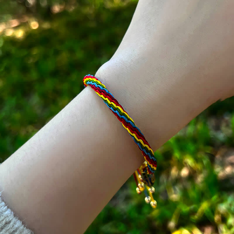 Wear FengShui Gold Swallowing Beast Family Luck Reincarnation Knot Colorful String Bracelet