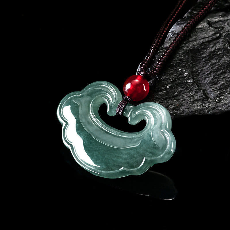 Wear FengShui Natural Green Jade Chinese Lock Charm Luck Necklace Pendant