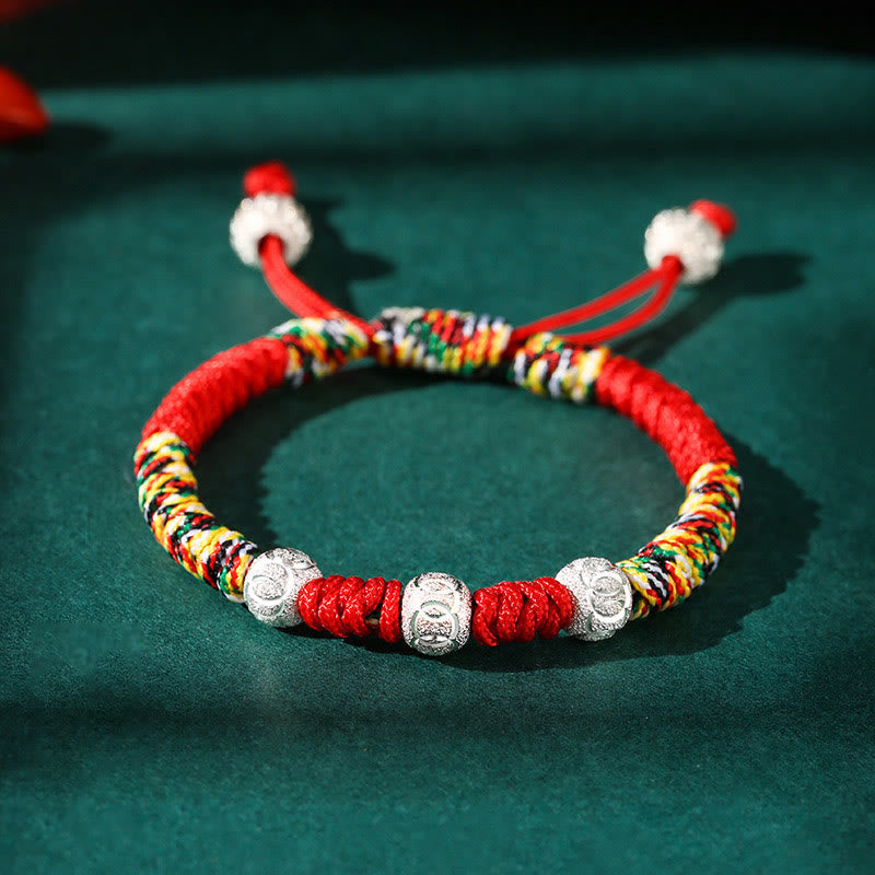 Wear FengShui 925 Sterling Silver King Kong Knot Multicolored Red String Strength Handmade Braided Kids Child Bracelet