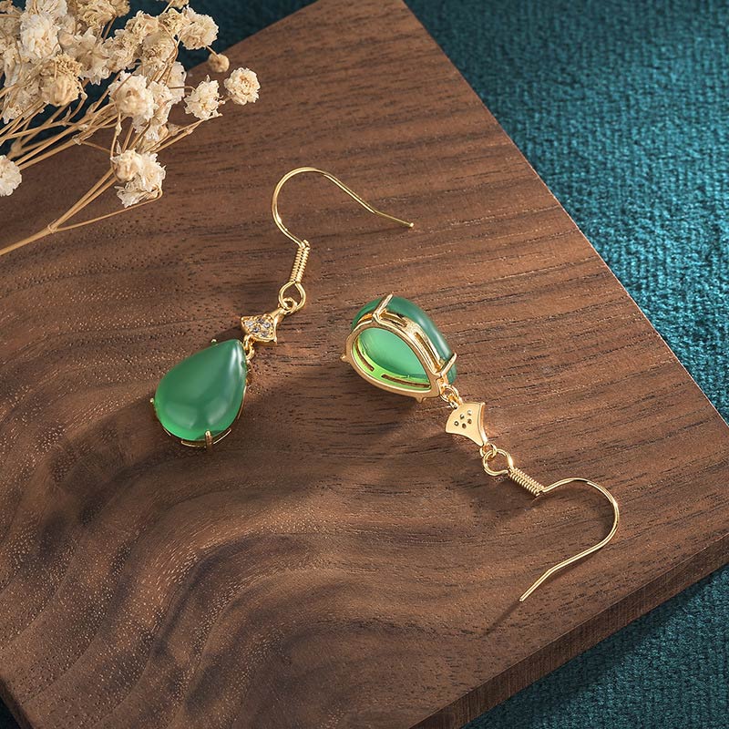 Wear FengShui Cyan Jade Luck Drop Earrings
