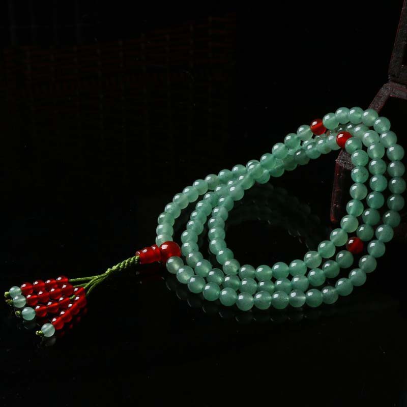 Wear FengShui 108 Beads Green Aventurine Red Agate Luck Mala Bracelet