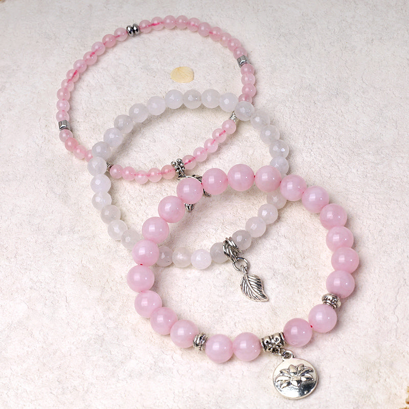 Wear FengShui 3PCS Natural Quartz Crystal Beaded Healing Energy Lotus Bracelet