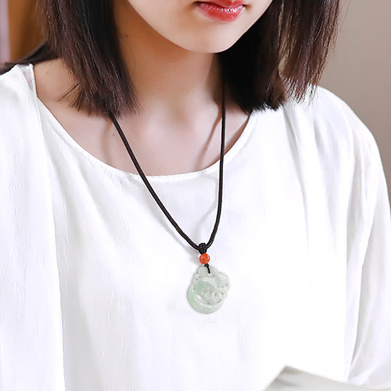 Wear FengShui Year of the Rabbit White Jade Crescent Moon Protection Necklace Pendant