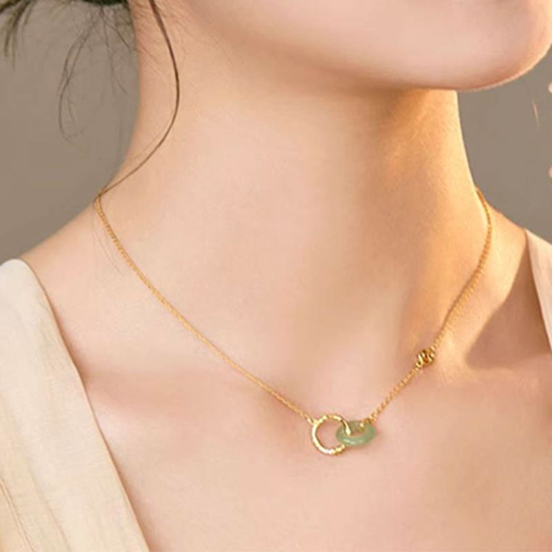 Wear FengShui 925 Sterling Silver Natural Green Aventurine Peace Buckle Bamboo Coin Prosperity Necklace Pendant