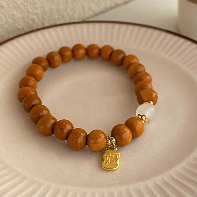 Wear FengShui Sandalwood Cat's Eye Fu Character Charm Protection Bracelet