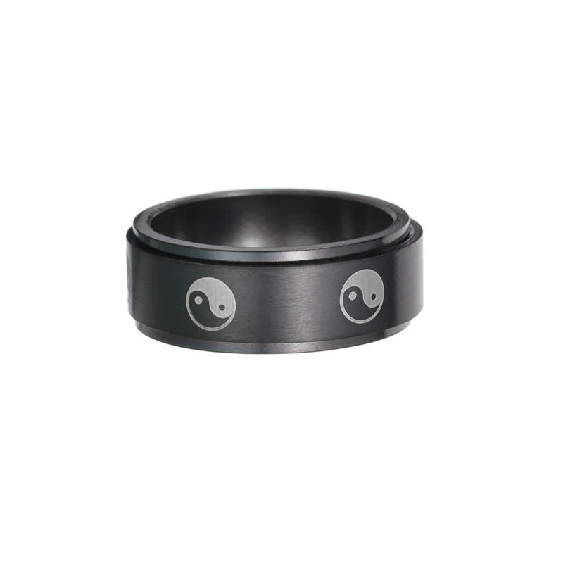 Wear FengShui Yin Yang Titanium Steel Balance Rotatable Ring