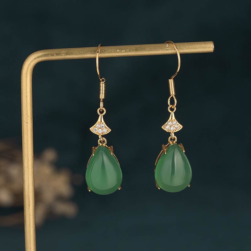 Wear FengShui Cyan Jade Luck Drop Earrings