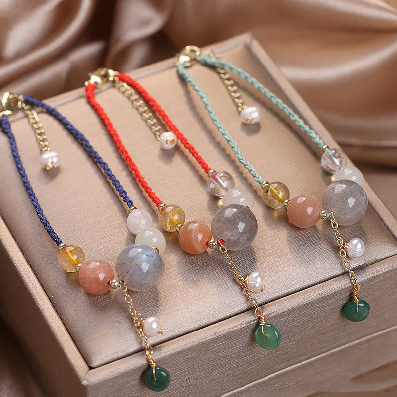 Wear FengShui Moonstone Sunstone Beads Peace Buckle Charm Healing Bracelet