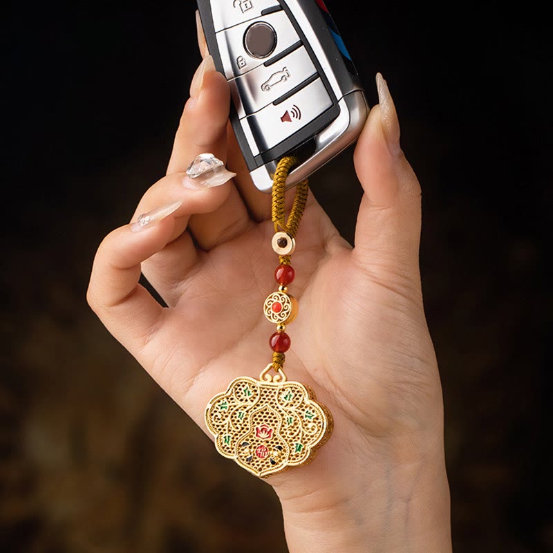 Wear FengShui Lock of Good Wishes Fu Character Luck Blessing Key Chain