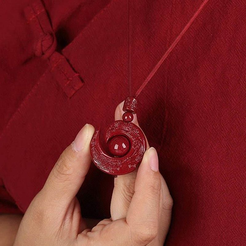 Wear FengShui One's Luck Improves Design Patern Natural Cinnabar Concentration Necklace Pendant