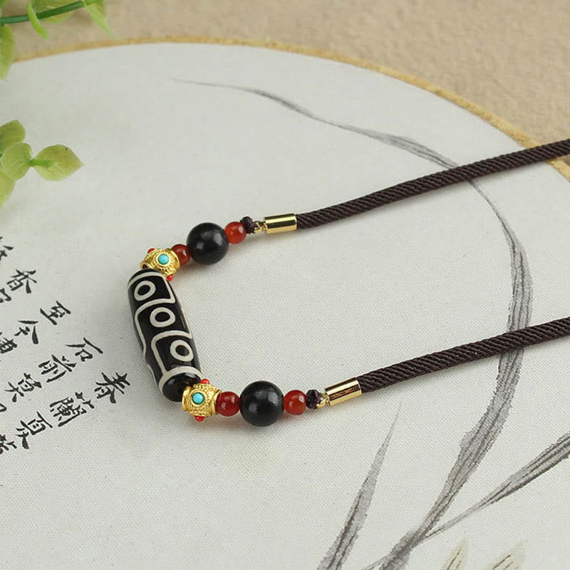 Wear FengShui Tibetan Nine-Eye Dzi Bead Protection Blessings String Necklace Pendant