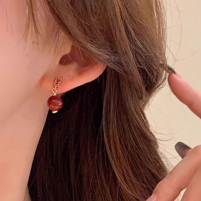 Wear FengShui 925 Sterling Silver Posts 14K Gold Filled Cinnabar Bead Zircon Calm Earrings