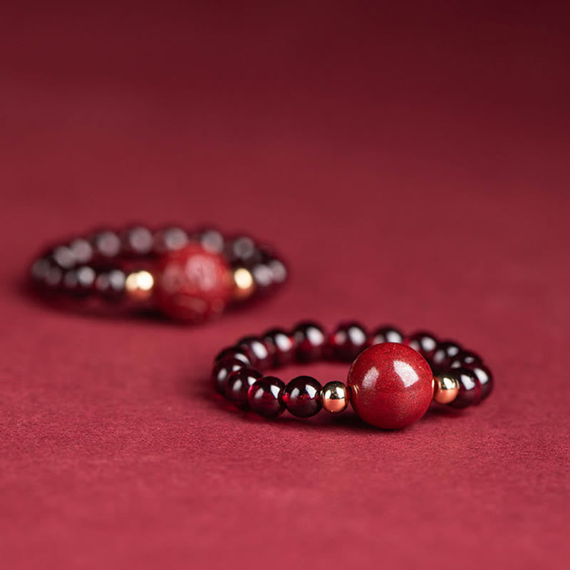 Wear FengShui Garnet Cinnabar Lucky Bead PiXiu Om Mani Padme Hum Rose Protection Ring