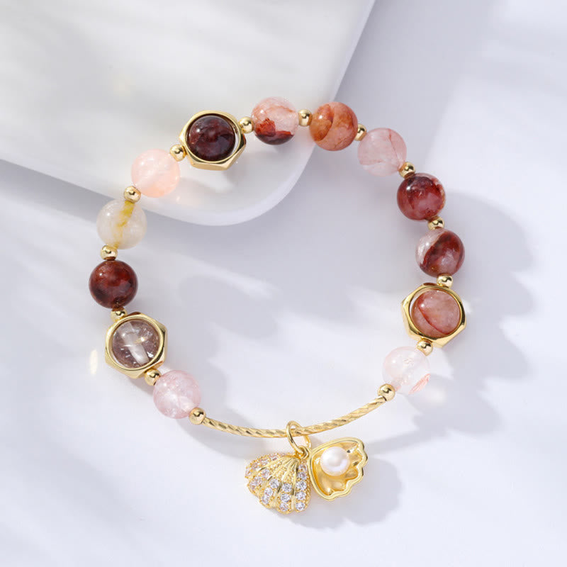 Wear FengShui Natural Colorful Rutilated Quartz Shell Protection Bead Bracelet