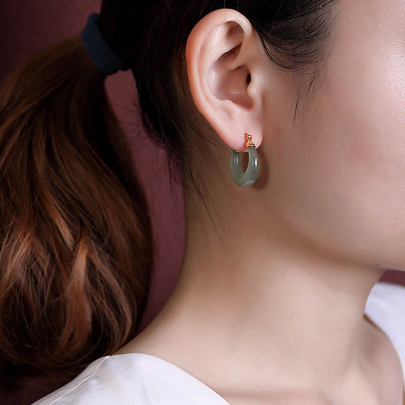 Wear FengShui Round Jade Cyan Jade Prosperity Luck Drop Earrings