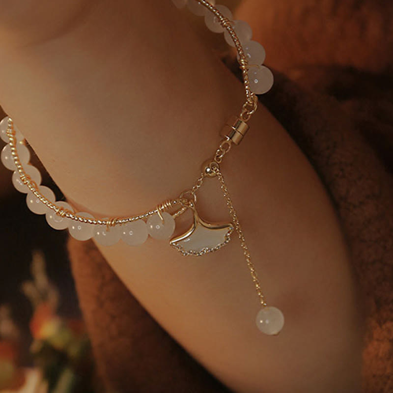 Wear FengShui Ginkgo Leaf Jade Bead Luck Bracelet