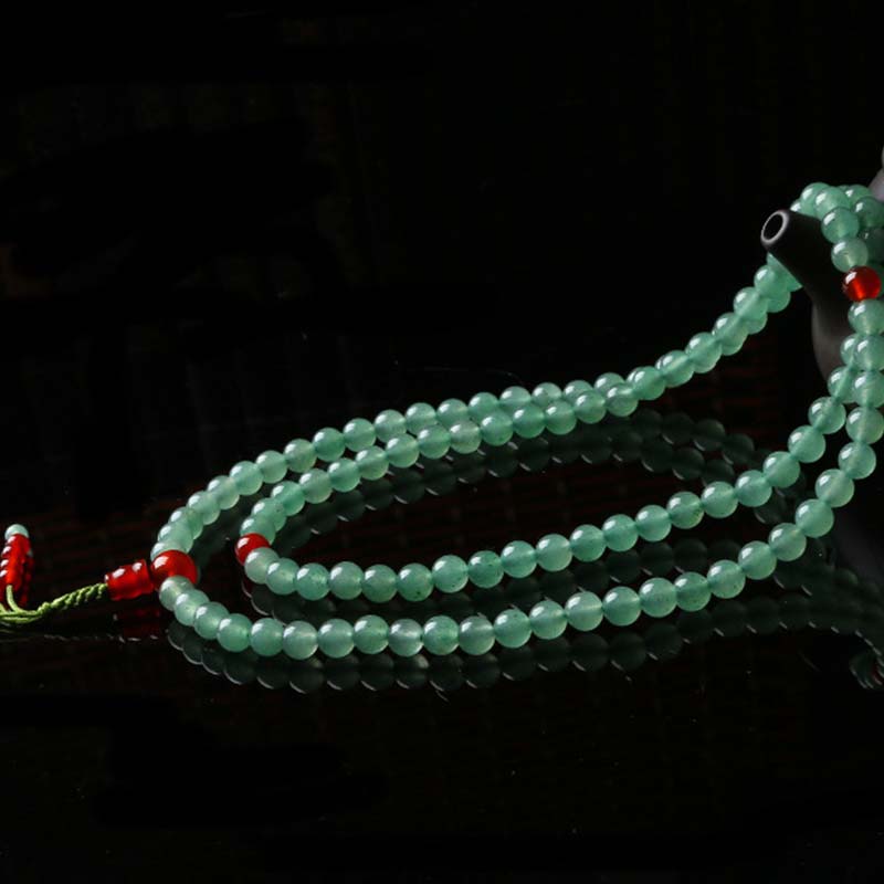 Wear FengShui 108 Beads Green Aventurine Red Agate Luck Mala Bracelet